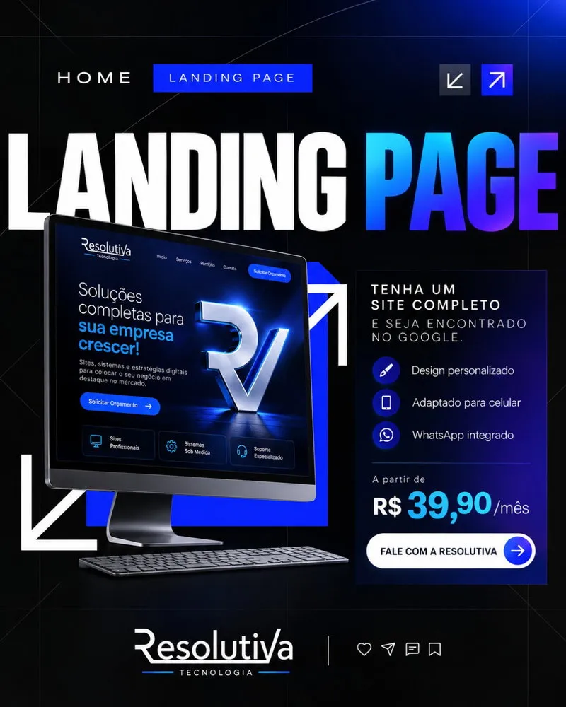 Transforme visitantes em novos clientes com uma Landing Page profissional! 💙

A Resolutiva desenvolve uma página personalizada, responsiva e
