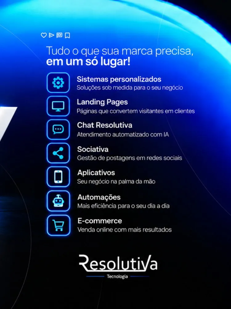 Sua empresa tem uma ideia. A Resolutiva transforma em solução. 🚀

Criamos tecnologia para ajudar negócios a crescer, automatizar processos e